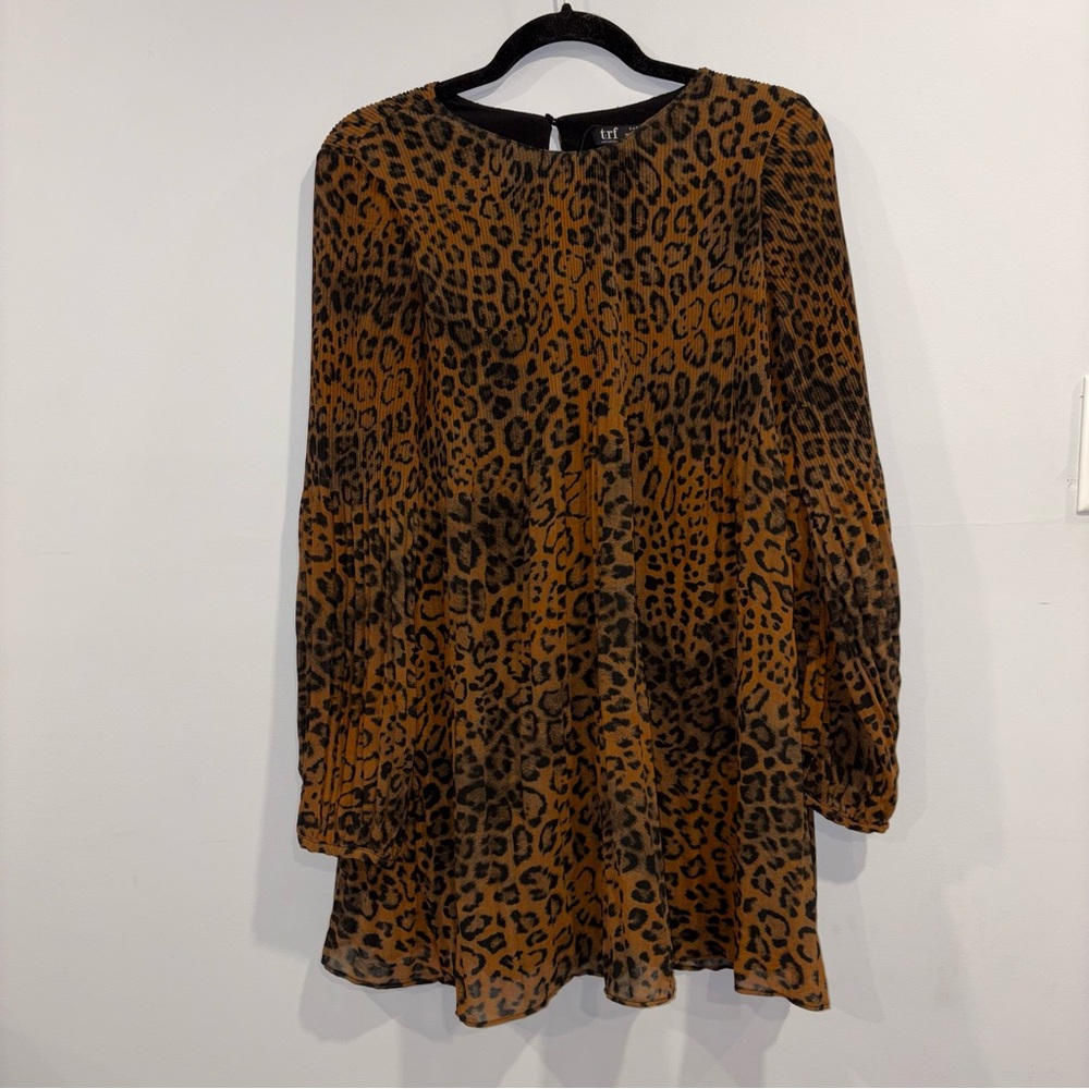 ZARA Leopard Print Long Sleeve Baby Doll Dress